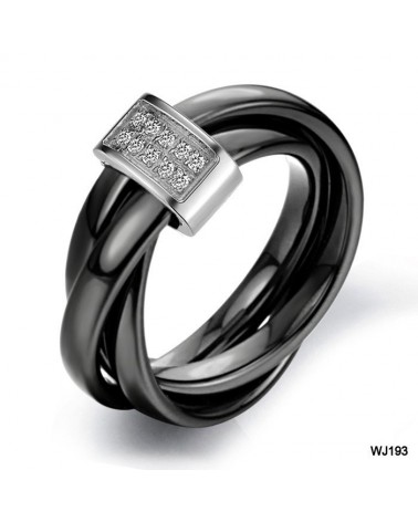 Prsten černý keramický s ocelí
